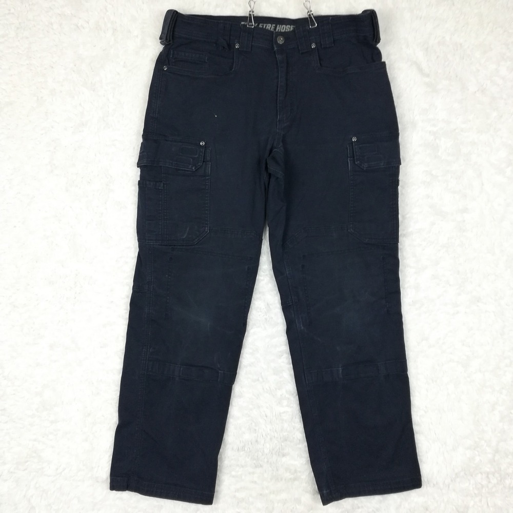 Duluth Trading Co Mens Pants Fire Hose Cargo Navy Blue Canvas Double Knee 36x32